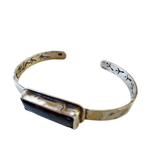 Star Light Labradorite Cuff Handmade Unisex Sterling Silver Hand Stamp Bracelet - Picture 3 of 7